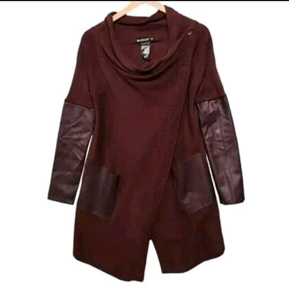 BlankNYC Fairycore Asymmetrical Vegan Leather Cowl Open Cardigan SMALL Oxblood - Picture 1 of 6